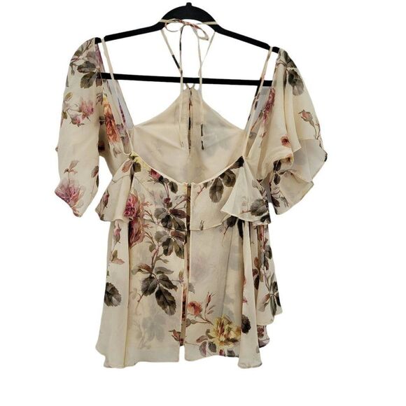 Intermix Silk Top Feminine Country Floral Strappy Boho Cottage Core Cream Sz S - Picture 3 of 10